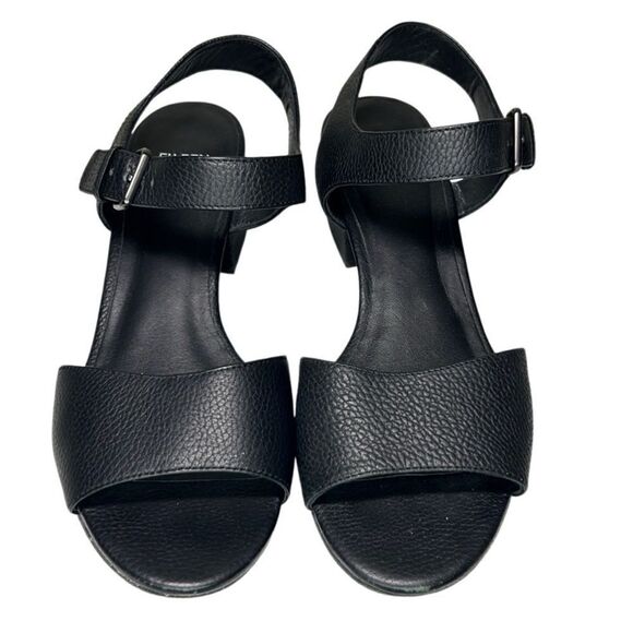 Eileen Fisher - Block Heeled Sandals, Strappy, Pebbled Leather - Size 8, Black - Picture 4 of 14